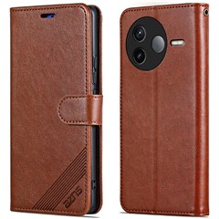 AZNS For Xiaomi Poco F7 Pro 5G / Redmi K80 5G Case Anti-Scratch PU Leather Stand Wallet Phone Cover - Brown