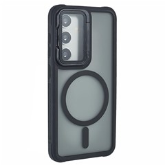 For Samsung Galaxy S25 / S24 Magnetic Case Lens Cover Kickstand Matte Back Cover - Black