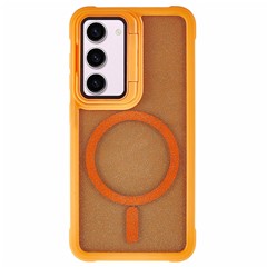 For Samsung Galaxy S23 Glitter Phone Magnetic Case Sparkling Cover with Lens Cover Kickstand - Orange