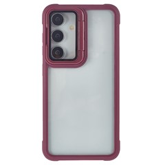For Samsung Galaxy S25 Case with Lens Cover Kickstand PC+TPU Clear Back Phone Cover - Wine Red