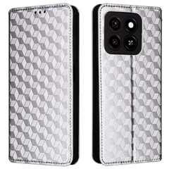 For ZTE Blade A35 / Blade A55 Wallet Case Rhombus Imprinted Leather Phone Cover - Silver