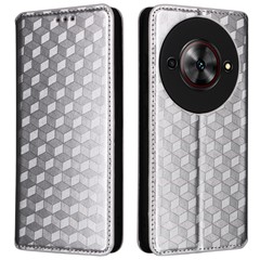 For ZTE Blade A75 5G / nubia Focus Wallet Case Rhombus Imprinted Leather Phone Cover - Silver