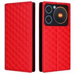 For ZTE nubia Music Wallet Case Rhombus Imprinted Leather Phone Cover - Red