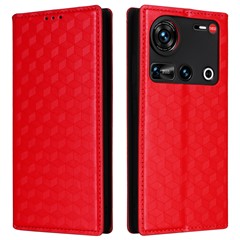 For ZTE nubia Z70S Ultra 5G / nubia Z70 Ultra 5G Wallet Case Rhombus Imprinted Leather Phone Cover - Red