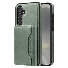 For Samsung Galaxy S25 Magnetic Case Leather Back Phone Cover with Detachable Card Bag - Blackish Green