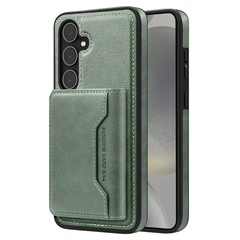 For Samsung Galaxy S25+ Magnetic Case Leather Back Phone Cover with Detachable Card Bag - Blackish Green