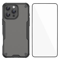 WANLONFENG MFFJ Series For iPhone 16 Pro Case Anti Drop TPU Phone Back Cover with Screen Film - Black