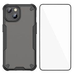 WANLONFENG MFFJ Series For iPhone 15 Case Anti Drop TPU Phone Back Cover with Screen Film - Black