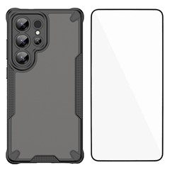 WANLONFENG MFFJ Series For Samsung Galaxy S25 Ultra Case Anti Drop TPU Phone Back Cover with Screen Film - Black