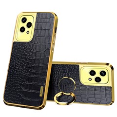 For Honor 200 Lite Case TPU + PU Kickstand Phone Cover Electroplating Crocodile Texture - Black