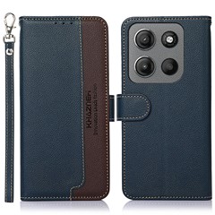 KHAZNEH For Motorola Moto G17 Power 4G / G17 4G / G15 4G Case RFID Blocking Wallet Litchi Texture PU Leather Phone Cover - Blue