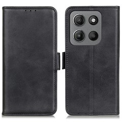 For Motorola Moto G15 4G  /  G05 4G Case Stand Cowhide Texture PU Leather Phone Cover - Black