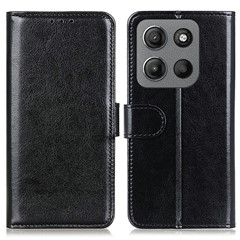 For Motorola Moto G15 4G  /  G05 4G Case Crazy Horse Texture PU Leather Phone Stand Cover - Black