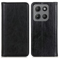 For Motorola Moto G15 4G  /  G05 4G Stand Case Split Leather Litchi Texture Wallet Phone Cover - Black