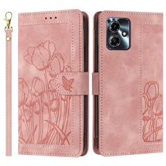 For Motorola Moto G14 4G Tulip Leather Case Phone Cover with 5 Card Slots Wallet - Pink