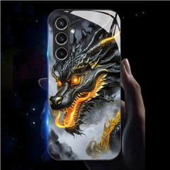 For Samsung Galaxy A17 5G / A17 4G / A26 5G Case Call Flash Series Pattern Printing Tempered Glass + TPU Combo Phone Case - Black Dragon