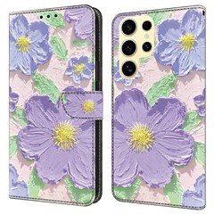For Samsung Galaxy S24 Ultra Case Pattern Printing Anti-Drop Leather Flip Wallet Phone Cover - Oil Painting Purple Flowers