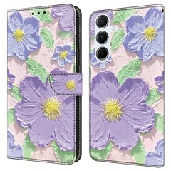 For Samsung Galaxy A25 5G (Global) (161.0 x 76.5 x 8.3mm) Case Pattern Printing Anti-Drop Leather Wallet Phone Cover - Oil Painting Purple Flowers