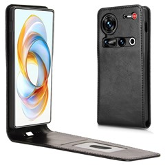 For ZTE nubia Z70 Ultra 5G Case with Card Slot Magnetic Vertical Flip Leather Phone Cover - Black