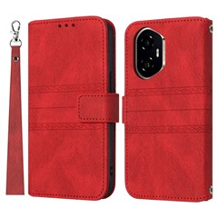 For Honor 300 Case Wallet Skin-Touch Leather Imprinted Phone Cover - Red