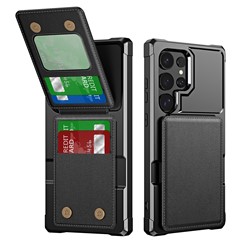 For Samsung Galaxy S25 Ultra Case with Card Slot Kickstand PU Leather + TPU Phone Cover - Black