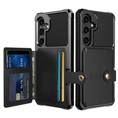 For Samsung Galaxy S25 Case with Card Holder PU Leather + TPU Phone Back Cover - Black