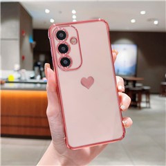 For Samsung Galaxy A55 5G Case TPU Phone Back Cover Electroplating Heart Pattern - Rose Pink