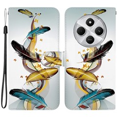 Phone Case For Xiaomi Redmi 14C 4G  /  Redmi 14R 5G  /  Poco C75 4G Pattern Printing Leather Flip Wallet Cover with Lanyard - Golden Butterfly Feather