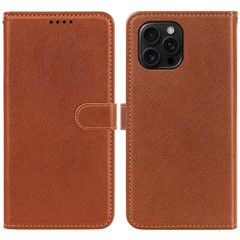 For iPhone 16 Pro Leather Case Litchi Texture Wallet RFID Blocking Phone Cover - Brown