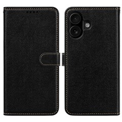 For iPhone 16 Leather Case Litchi Texture Wallet RFID Blocking Phone Cover - Black