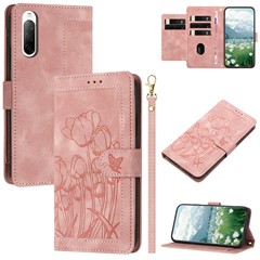 For Sony Xperia 10 V Tulip Leather Case Phone Cover with 5 Card Slots Wallet - Pink