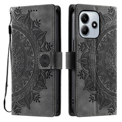 Style 018 For Xiaomi Redmi Note 14 5G Case Imprinted Totem Skin Feel Wallet Leather Phone Cover - Grey