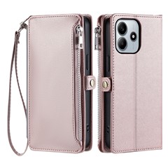 015 Style For Xiaomi Redmi Note 14 5G Case TPU+PU Leather Wallet Phone Cover with Straps - Rose Gold