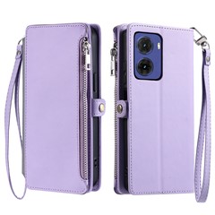 015 Style For Motorola Moto G05 4G Case TPU+PU Leather Wallet Phone Cover with Straps - Purple