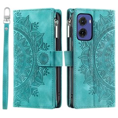 Style 006 For Motorola Moto G05 4G Wallet Case PU Leather Phone Cover Mandala Flower Pattern - Mint Green