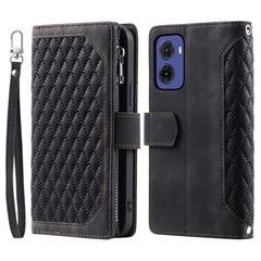 Style 005 For Motorola Moto G05 4G Wallet Case Rhombus Stitching Line PU Leather Phone Cover - Black