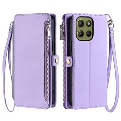 015 Style For Motorola Moto G17 Power 4G / G17 4G / G15 Power 4G / G15 4G Case TPU+PU Leather Wallet Phone Cover with Straps - Purple
