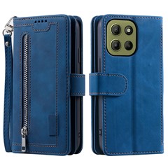 For Motorola Moto G15 4G Case PU Leather Phone Cover with Zipper Wallet 9 Card Slots - Blue