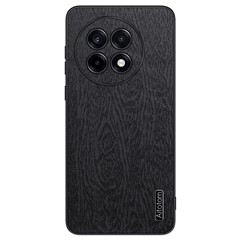 For OnePlus Ace 5 5G Case Wood Texture PU Leather Coated PC TPU Phone Cover - Black