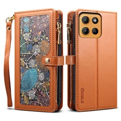ESEBLE Galaxy Series For Motorola Moto G15 4G Case Leather Zipper Phone Cover RFID Blocking - Brown