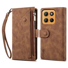 ESEBLE Star Series For Motorola Moto G17 Power 4G / G17 4G / G15 4G Case Zipper Wallet Leather Stand Phone Cover - Brown