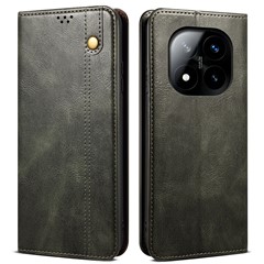 For Xiaomi Redmi Note 14 Pro+ 5G Case Crazy Horse Texture Waxy Leather Wallet Stand Phone Cover - Green