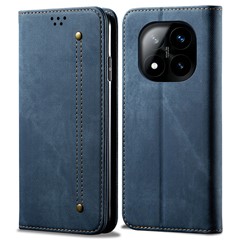 For Xiaomi Redmi Note 14 Pro+ 5G Case Jeans Cloth Texture Anti-Scratch Leather Stand Phone Cover - Blue