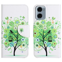 For Motorola Moto E15 4G  /  G05 4G Leather Case Pattern Printing Cross Texture Phone Cover - Green Tree