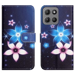 For Motorola Moto G15 4G  /  G15 Power 4G Case Pattern Print PU Leather Wallet Phone Cover Cross Texture - Blue Flower