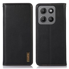 KHAZNEH For Motorola Moto G17 Power 4G / G17 4G / G15 4G  /  G05 4G Case Genuine Cow Leather Wallet Phone Cover Nappa Texture - Black