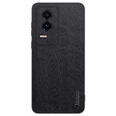 For Honor GT Case Wood Texture PU Leather Coated PC TPU Phone Cover - Black