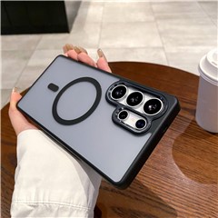 For Samsung Galaxy S25 Ultra Magnetic Case Skin Feel Hybrid Phone Back Cover - Black