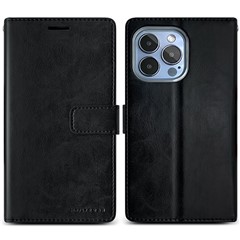 SIMPLY ROAR For iPhone 15 Pro Max Leather Case Wallet Flip Stand Phone Cover - Black