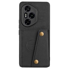 For Honor 300 Pro Case with Card Slots Kickstand Leather + TPU Phone Cover - Black